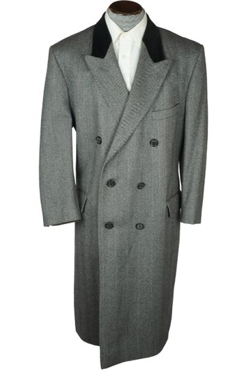 Vintage British Herringbone Wool Coat Mens Overcoat Size L