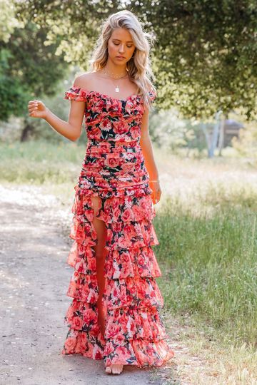 Passionate Off The Shoulder Ruffle Tiered Maxi Dress