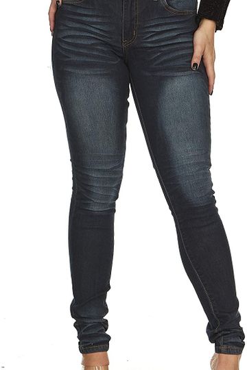 V.I.P.JEANS Women's Plus Size Skinny Stone Washed Dark Mid-Rise Denim Pants