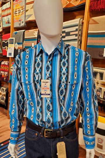 Wrangler Checotah Long Sleeve Snap Shirt, Teal Multi Color