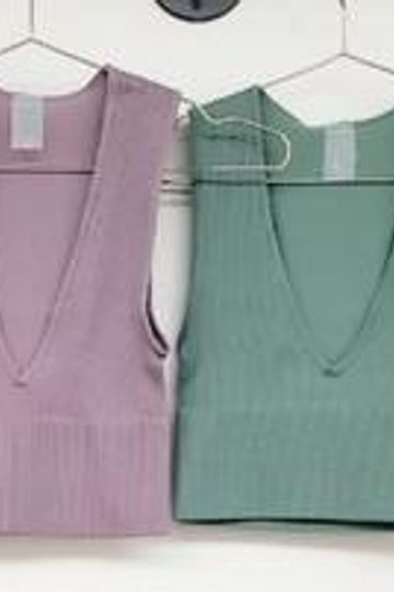 Plunge V-Neck Ribbed Cropped Top
