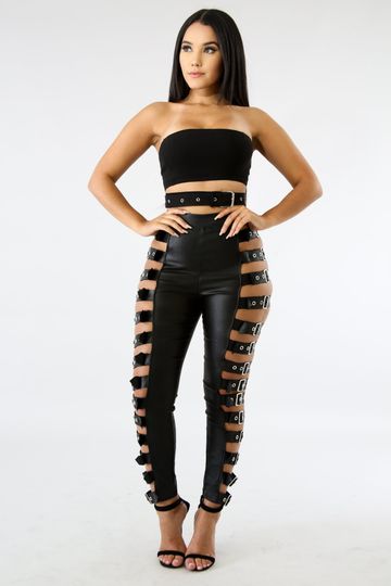 Black Belt Strappy Side Pant