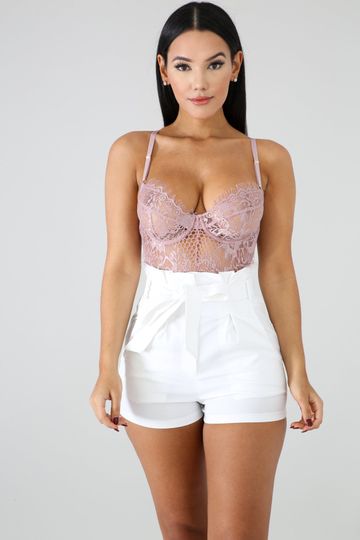 White High Waist Paper Bag Shorts