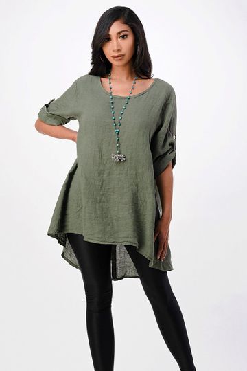 Long Italian Linen Button Back Top Tunic
