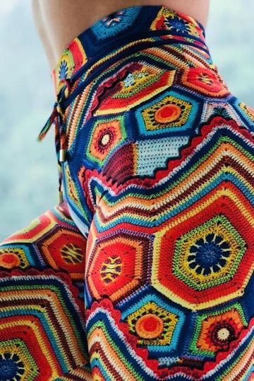 High Waist Designer Crochet Knit Print Push Up Leggings