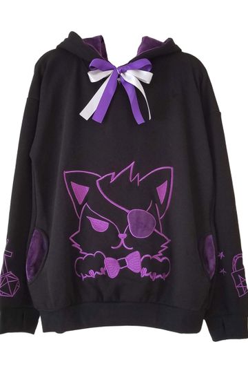 Unlock Your Heart Black and Purple Fox Plush Hoodie