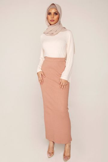Ribbed Maxi Skirt - Dusty Rose