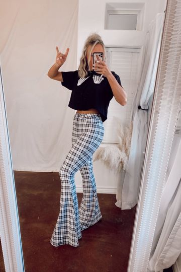 The Becca Plaid Flare Trouser In White