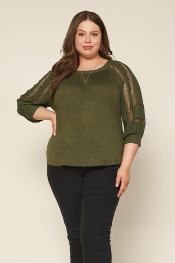 Plus Size - Crochet Trim Knit Top