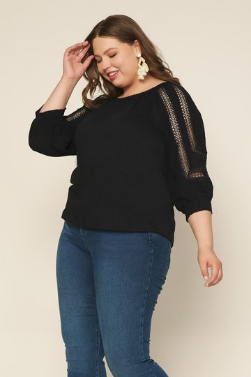 Plus Size - Crochet Trim Knit Top
