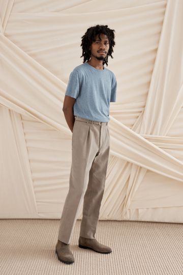 Box Pleat Washable Trousers (Taupe Cotton Basketweave)