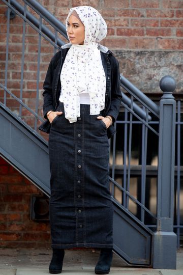 Dark Wash Denim Maxi Skirt-CLEARANCE