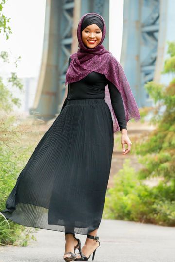 Black Pleated Chiffon Maxi Skirt