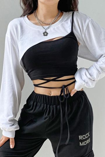 EGIRL IRREGULAR WHITE LONG SLEEVE CROP TOP