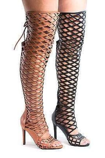Lust By Liliana, Over Knee Geometric Laser Cut Out Stiletto Heel Boots