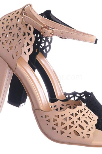 Mania14 Block Heel Cutout Sandal - Women 2 Piece Laser Cut Open Toe Shoes
