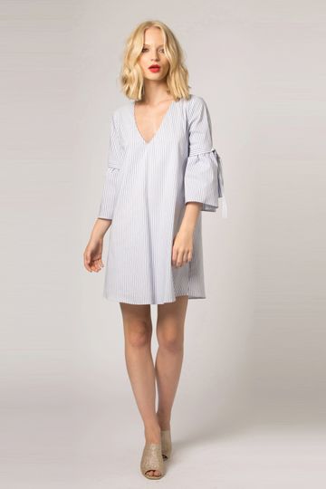 Blue Striped Quarter Sleeve Shift Dress