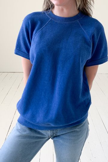 Vintage 1970s Royal Blue Short Sleeve Sweatshirt