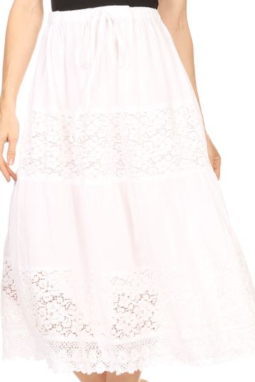 Sakkas Celeste Boho Lace Skirt with Elastic Waistband