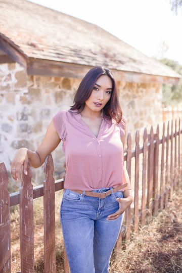 Cora Pleated Cap Sleeve Satin Top- Rose