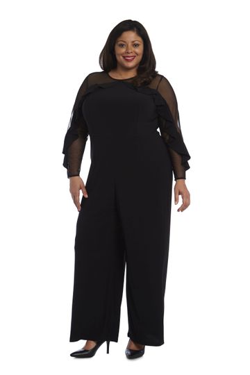 R&M Richards - Plus Long-Sleeved Jumpsuit with Sheer Panels and Ruffles