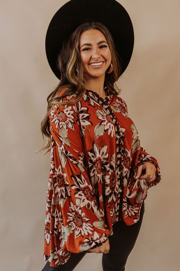 Free People: Good Vibrations Floral Print Long Sleeve Button-Up Top