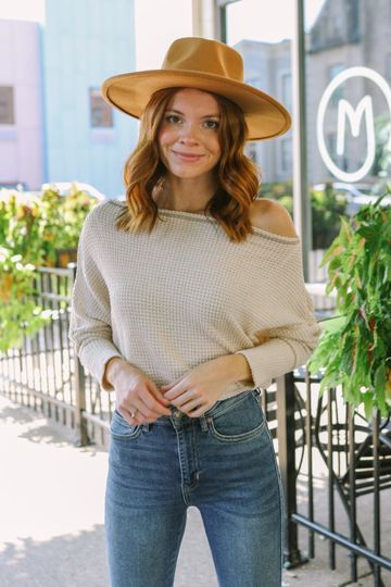 Cute Choice Off Shoulder Reverse Stitch Thermal Top - FINAL SALE