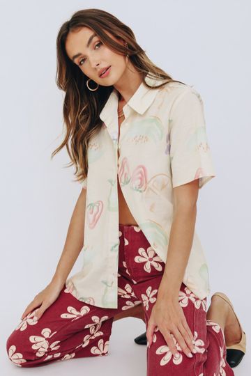 VRG GRL By The Pool Button Front Shirt // Cream