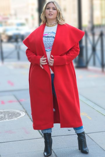 Rebdolls "Classic" Waterfall Wide Collar Coat - Red