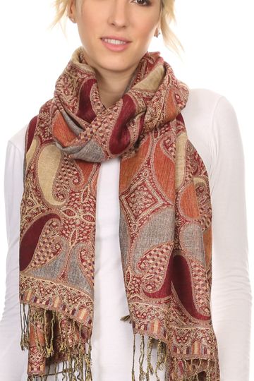 Sakkas Raeste Long Wide Tassel Multi Colored Paisley Pashmina Shawl / Wrap