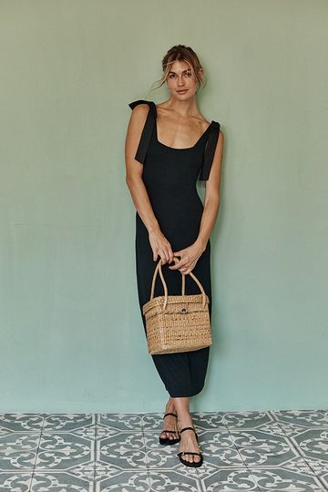 The Softest Ribbed Tie-Shoulder Maxi Dress - Sea Urchin