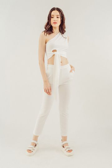 Trey White One Side Strap Top and Pants Set