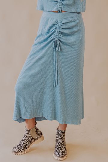 Lucy Paris: Best Option Drawstring Ruched Midi Skirt - Blue