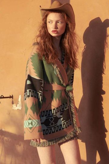 Cashmere Aztec Cardigan Two Different Colors You Choose Boho Sweater Jacket Southwestern Print Warm Wool Coat Available In Small Medium Or Large