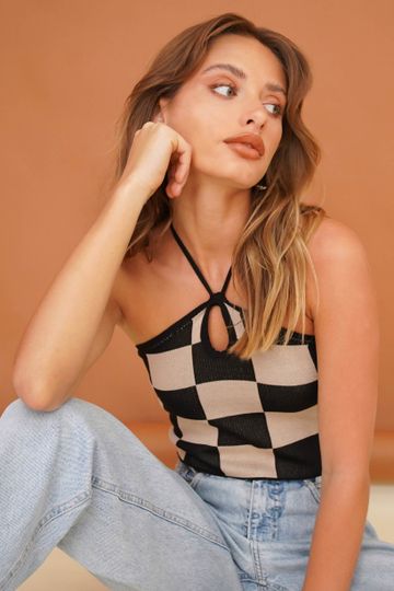 This Life Knit Halter Top // Check