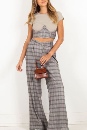 Kym Wide Leg Pant - Grey