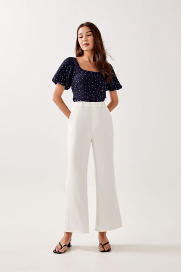 Edith Puff Sleeve Textured Polka Dot Top
