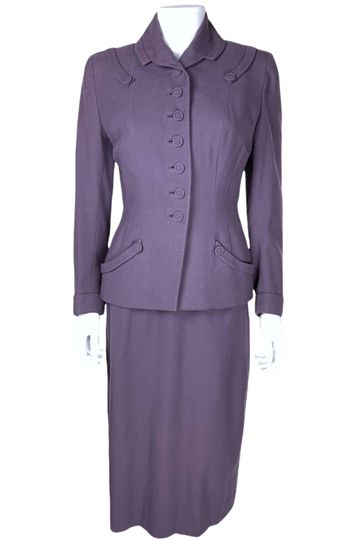 Vintage 1940s Skirt Suit Purple Wool Size Medium 24” Waist