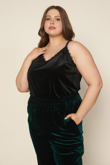 Plus Size - Lace Trim Velvet Cami