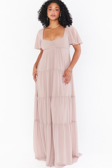 Nicole Maxi Dress ~ Soft Beige Chiffon