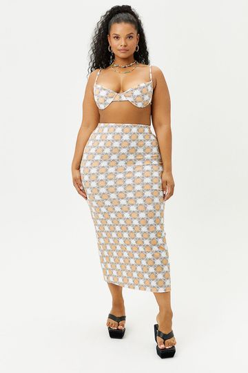 Opal Terry Midi Skirt - Nude Daisy - Extended