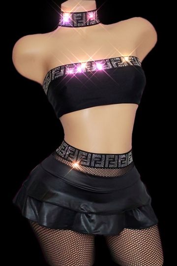 Rock With Me| Bandeau Top Mini Skirt Fishnet Tights