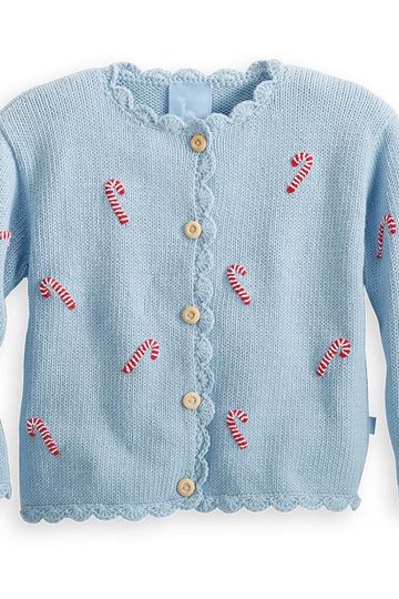 Applique Candy Cane Cardigan -- Blue