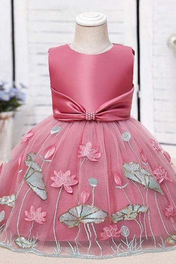 Tulle Knee-Length A-Line Flower Girl Dresses Jewel Neck Polyester Sleeveless Cotton Embroidered Kids Party Dresses