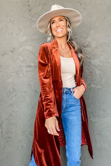 Wine Down Velvet Duster Coat
