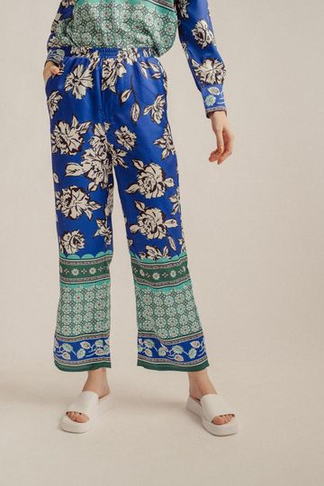 Jared Blue and Green Multi Print Elastic Waist Straight Cut Culottes