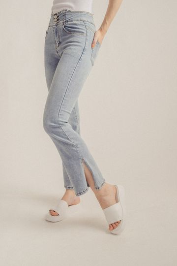 Martin Blue High Rise 3-Button Denim Pants with Side Slits