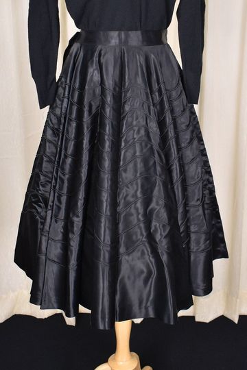 1950s Vintage Black Satin Wave Skirt