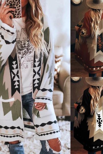 Cowichan Cardigan Aztec Sweater Duster Ivory Brown Or Black You Choose Thick Cushy Boho Blanket Jacket With Pockets Available In Sizes Small Medium Large Or Extra Large XL