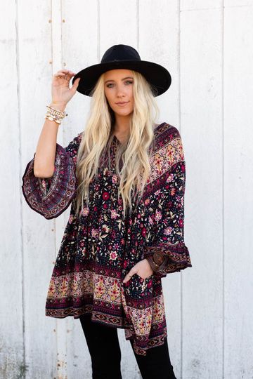 Essential Boho Tunic Top - Navy